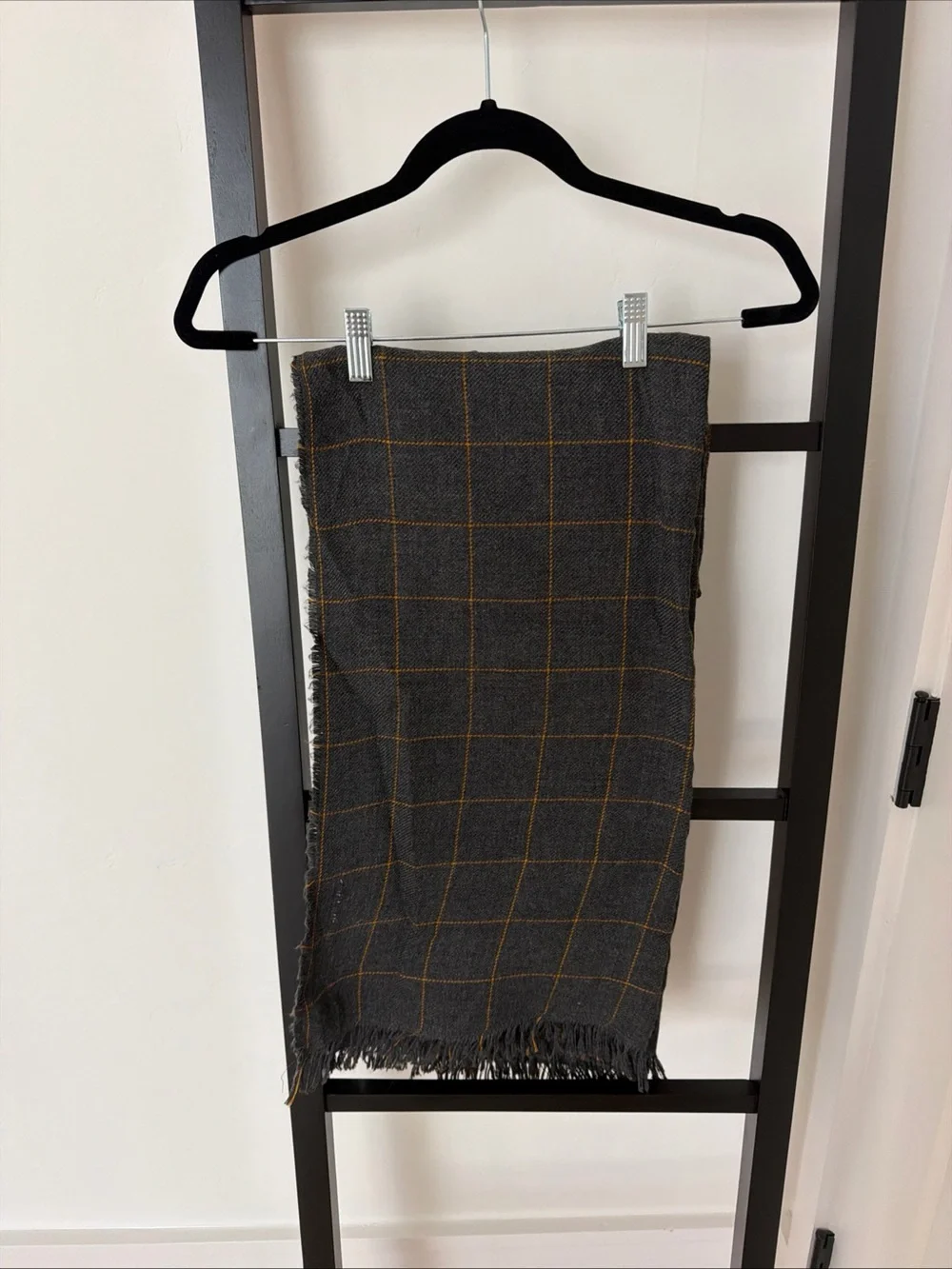 IKEA Gray Throw Blanket with Yellow Windowpane Check